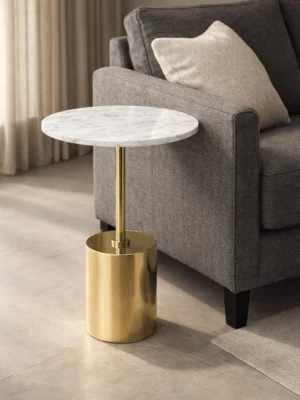 Luxury Marble Top Side Table with Gold Metal Base