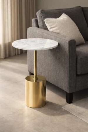 Elegant side table beside sofa Luxury Marble Top Side Table with Gold Metal Base