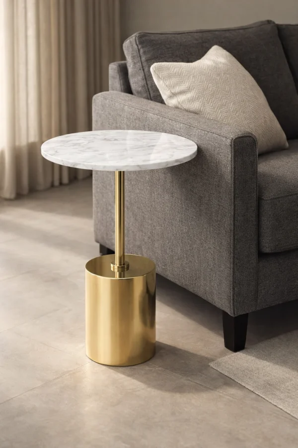 Luxury Marble Top Side Table with Gold Metal Base