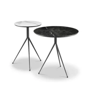 Modern Marble Top Side Table with Metal Tripod Base (Set of 2)