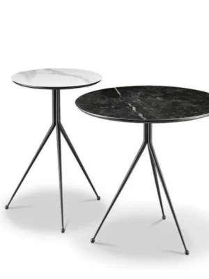 Modern Marble Top Side Table with Metal Tripod Base (Set of 2)