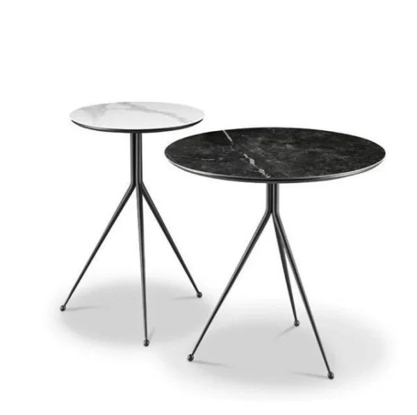 Modern Marble Top Side Table with Metal Tripod Base (Set of 2)