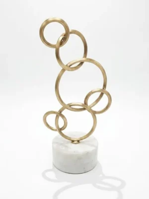 Modern Interlinked Rings Metal Sculpture with Marble Base