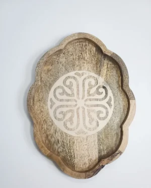 IMG_20260411_125901.png Handcrafted Wooden Serving Platter with Floral Edge & Intricate Inlay Design