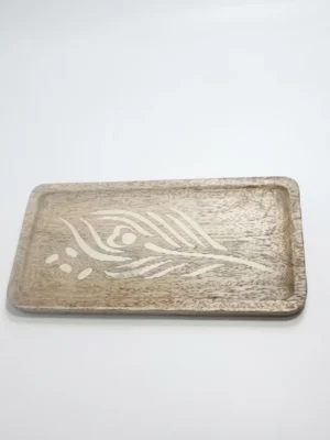 Handcrafted Wooden Serving Tray with Elegant Fish Design