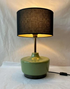 Contemporary Green Ceramic Table Lamp with Black Fabric Shade