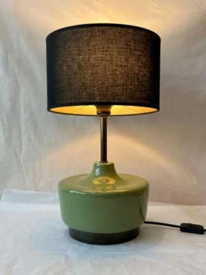 Contemporary Green Ceramic Table Lamp with Black Fabric Shade