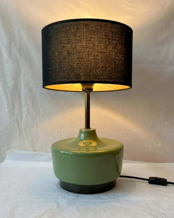 Contemporary Green Ceramic Table Lamp with Black Fabric Shade
