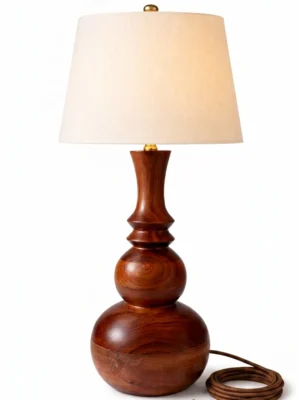 Classic Wooden Table Lamp with Hand-Turned Base & Fabric Shade