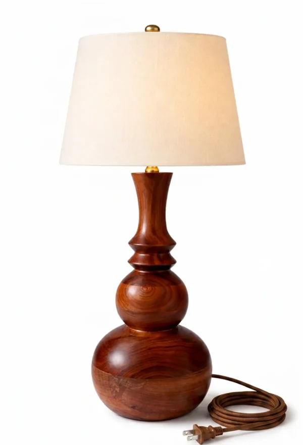 Classic Wooden Table Lamp with Hand-Turned Base & Fabric Shade