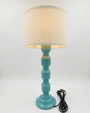Tall Turquoise Ceramic Table Lamp with Linen Shade