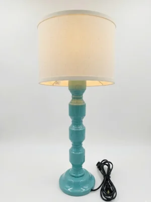 Tall Turquoise Ceramic Table Lamp with Linen Shade