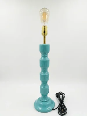 Tall Turquoise Ceramic Table Lamp Base with Exposed Bulb Holder