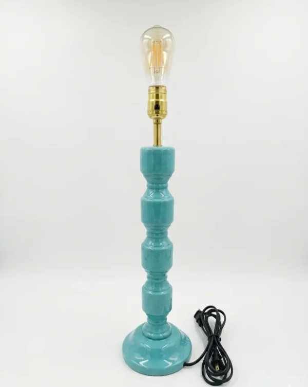 Tall Turquoise Ceramic Table Lamp Base with Exposed Bulb Holder