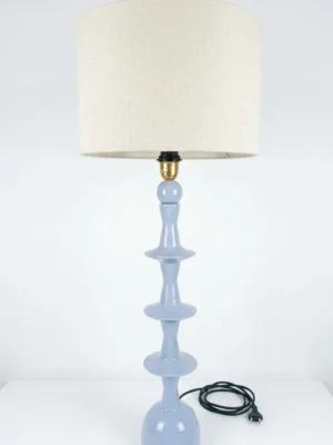Tall Sky Blue Ceramic Table Lamp with Linen Shade