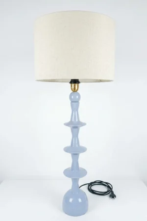Tall Sky Blue Ceramic Table Lamp with Linen Shade