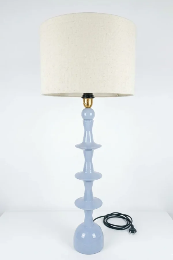 Tall Sky Blue Ceramic Table Lamp with Linen Shade