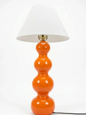Bright Orange Ceramic Table Lamp with Curved Base & Fabric Shade