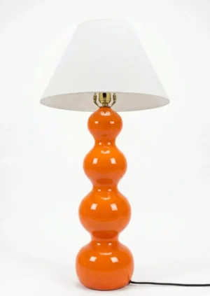 Bright Orange Ceramic Table Lamp with Curved Base & Fabric Shade