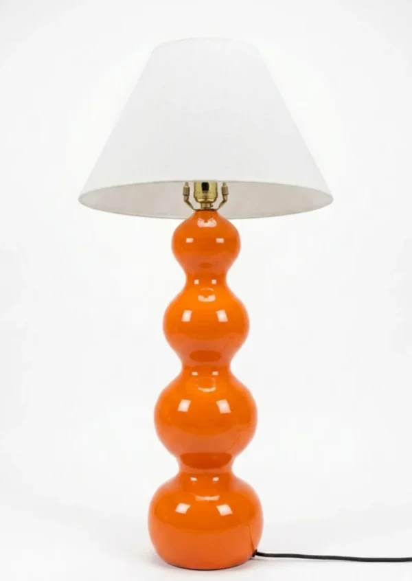 Bright Orange Ceramic Table Lamp with Curved Base & Fabric Shade