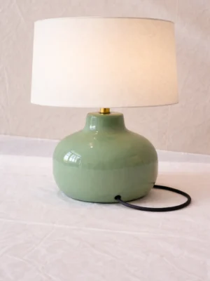 Minimalist Sage Green Ceramic Table Lamp with Fabric Shade