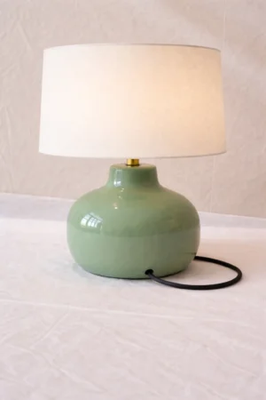 Minimalist Sage Green Ceramic Table Lamp with Fabric Shade