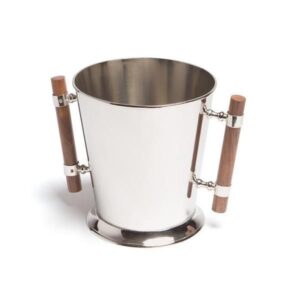 Stainless Steel Ice Bucket with Wooden Grip Handles