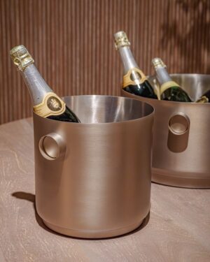 Matte Finish Stainless Steel Champagne Ice Bucket with Modern Ring Handles