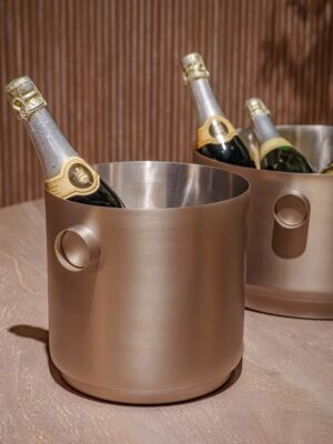Matte Finish Stainless Steel Champagne Ice Bucket with Modern Ring Handles