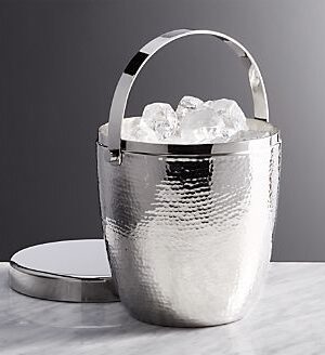 Hammered Stainless Steel Ice Bucket with Handle & Lid